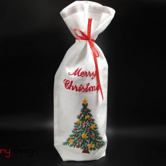  Christmas wine bottle cover-hand embroidered pine tree 